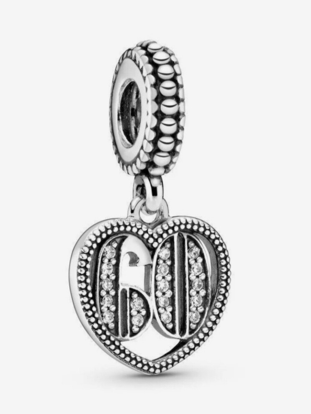 PANDORA Number 60 Heart Dangle Charm Sterling Silver